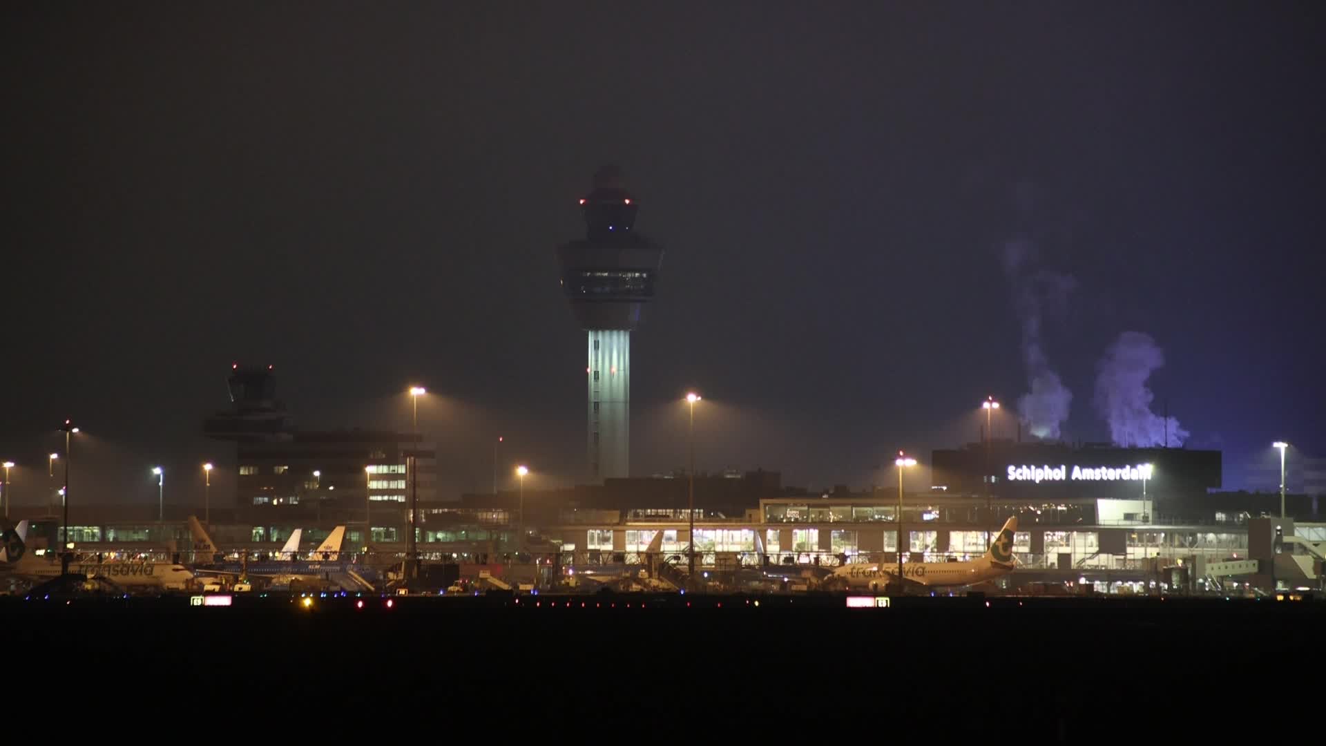 Night view of Amsterdam Airport
