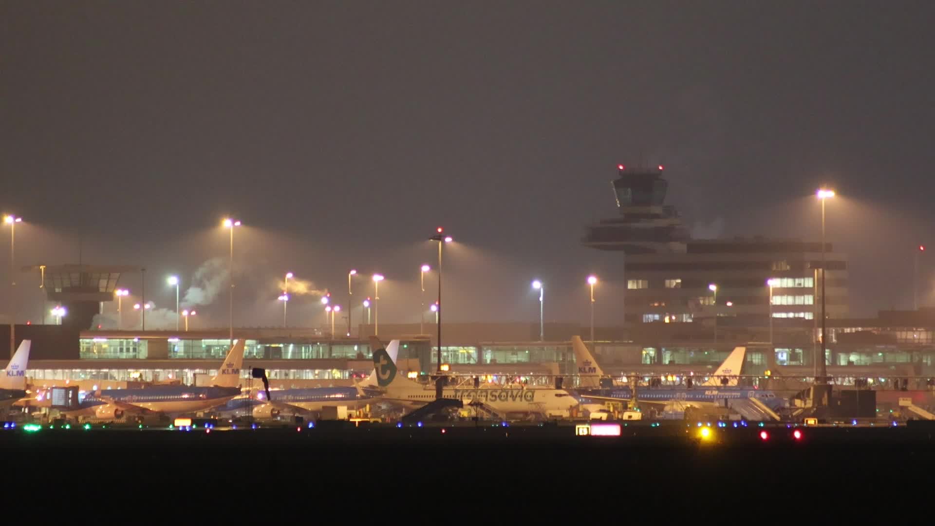 Night view of Amsterdam Airport
