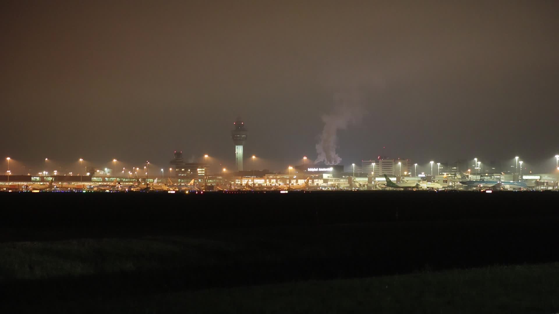 Night view of Amsterdam Airport