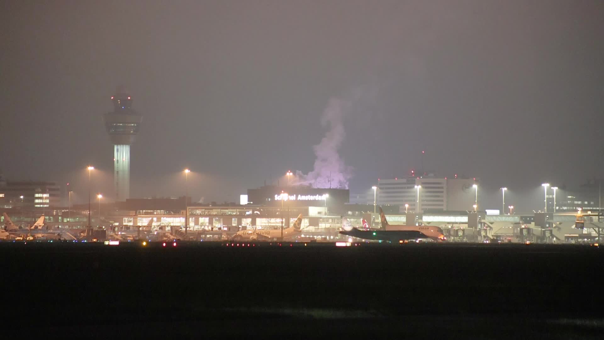 Night view of Amsterdam Airport