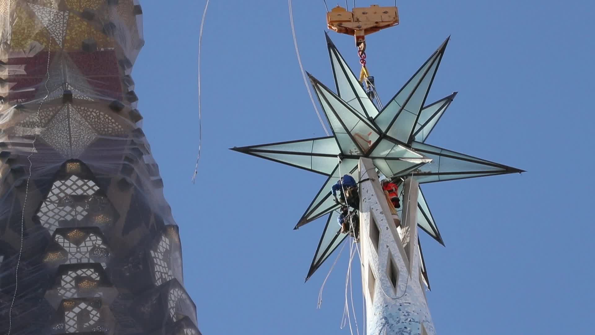 Sagrada Familia crowned with a great luminous star