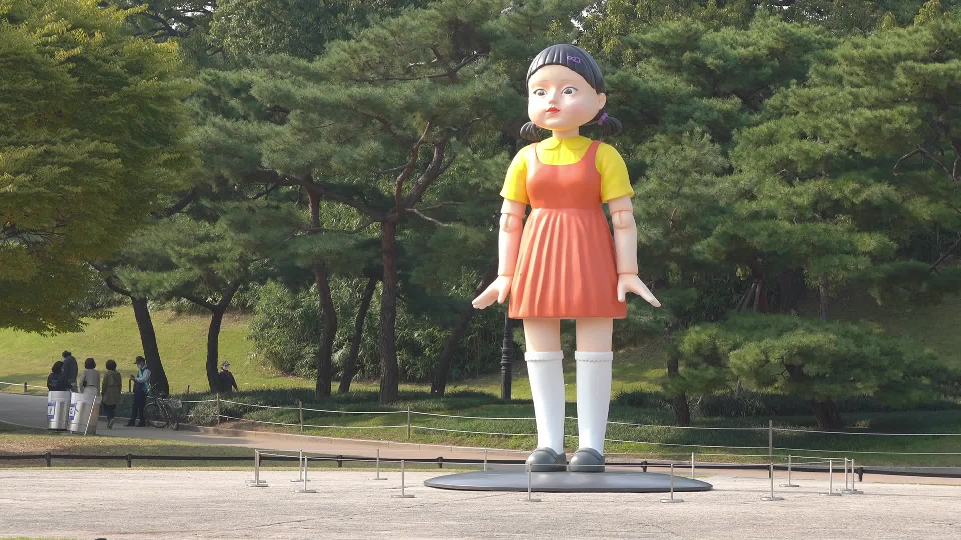 Giant doll from Netflix original series 'Squid Game' installed at the Olympic Park in Seoul, South Korea