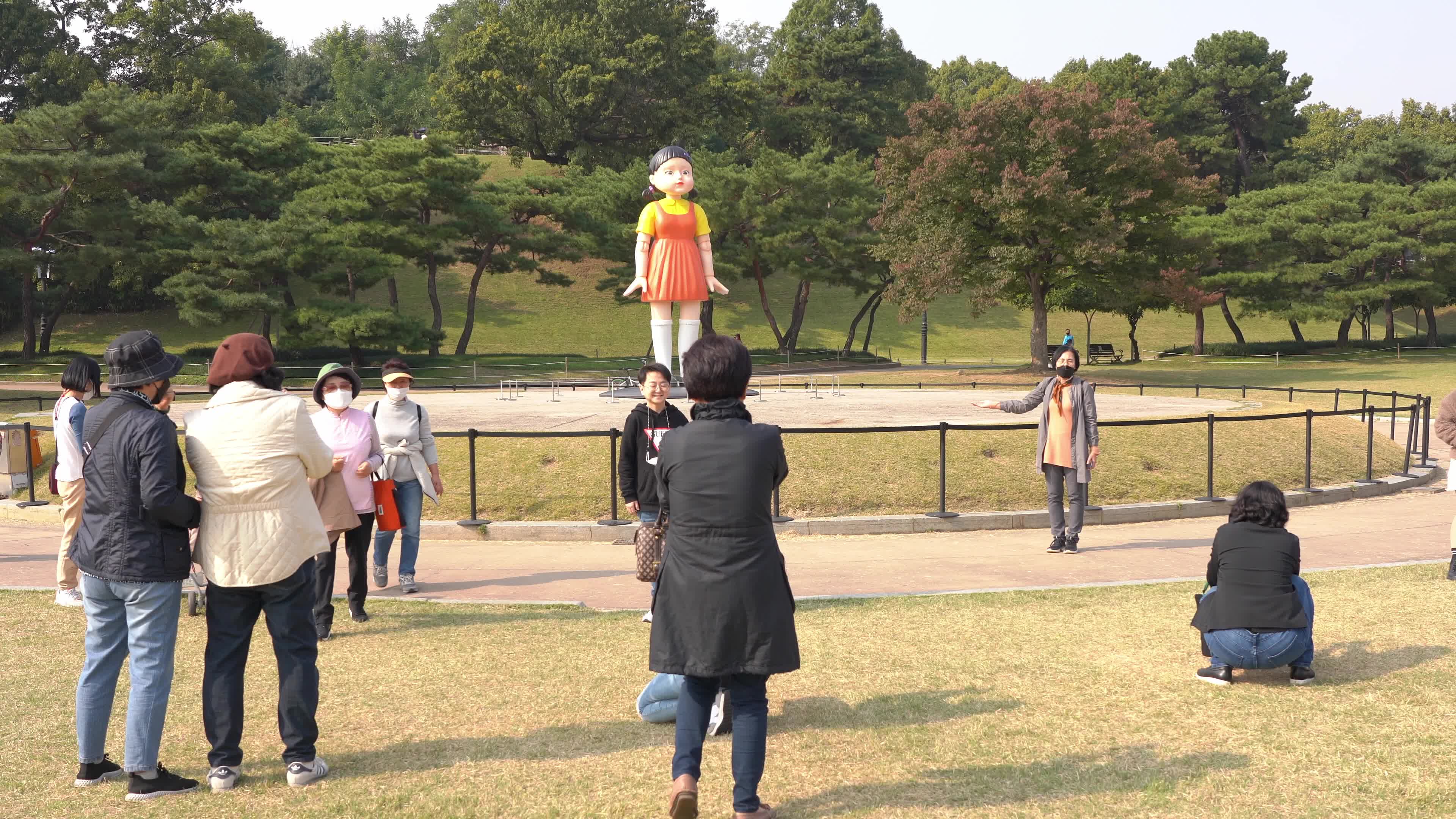 Giant doll from Netflix original series 'Squid Game' installed at the Olympic Park in Seoul, South Korea