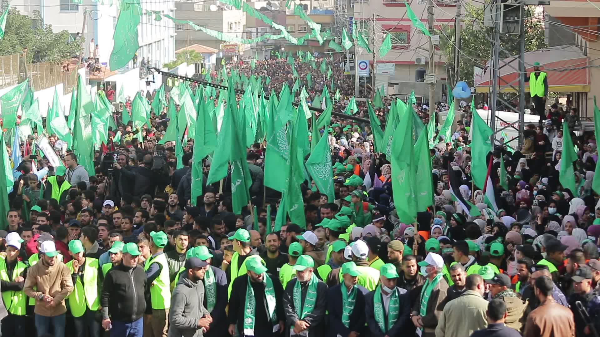 Rally marking the 34th anniversary of the founding of Hamas