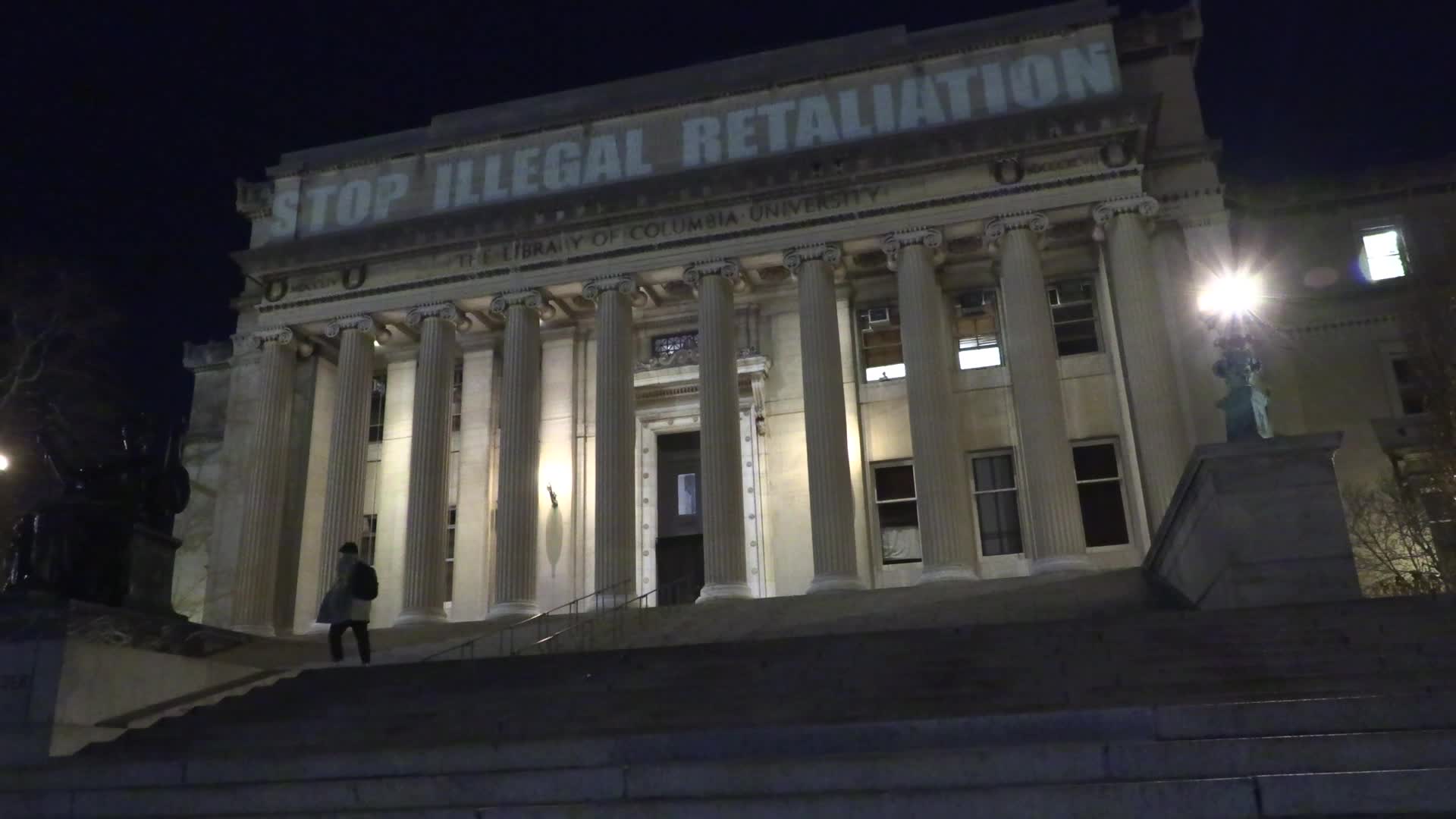 NYC: Columbia strike projection on library
