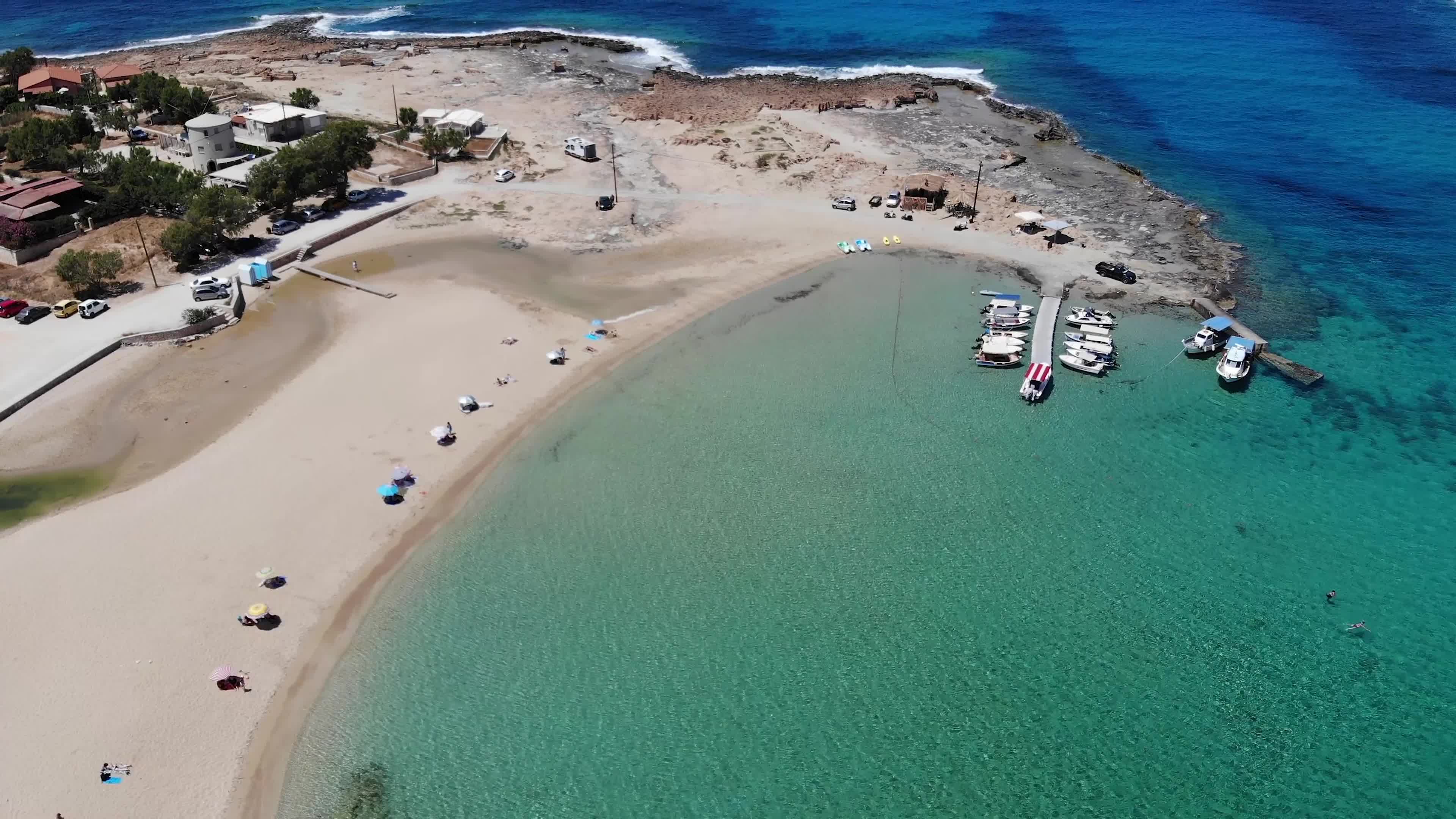 Stunning drone view of Stavros Beach In Crete Island