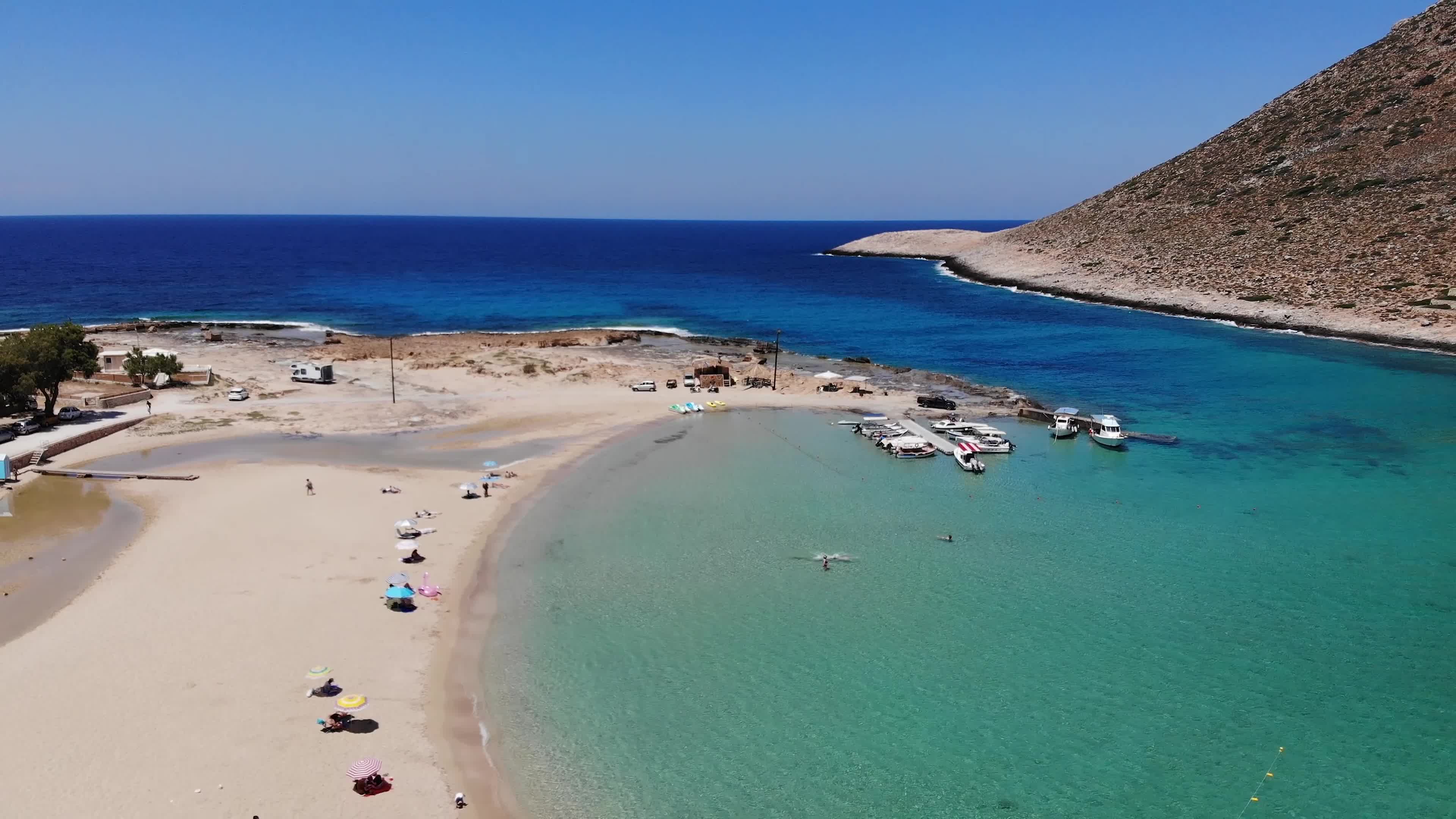 Stunning drone view of Stavros Beach In Crete Island