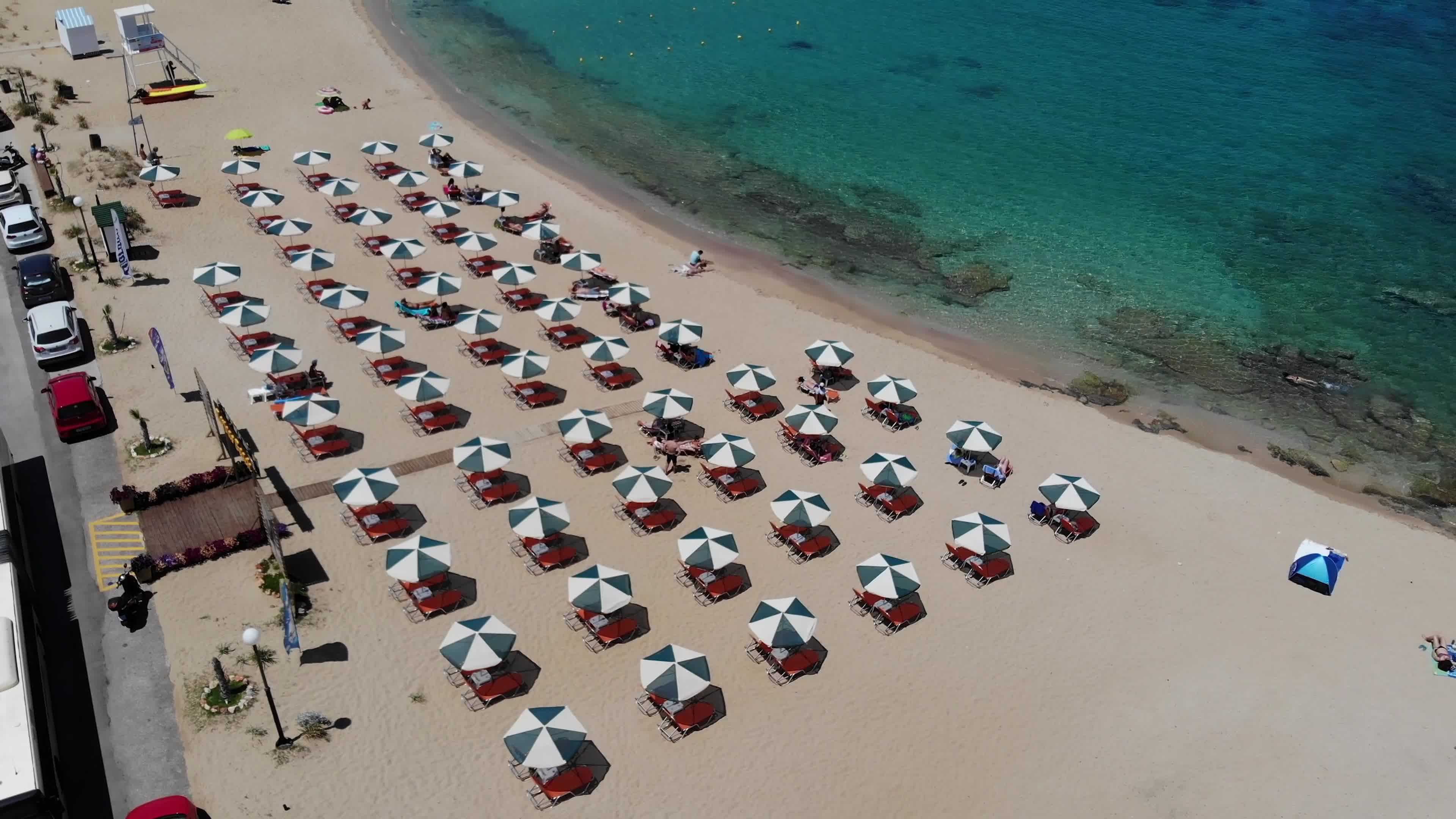 Stunning drone view of Stavros Beach In Crete Island