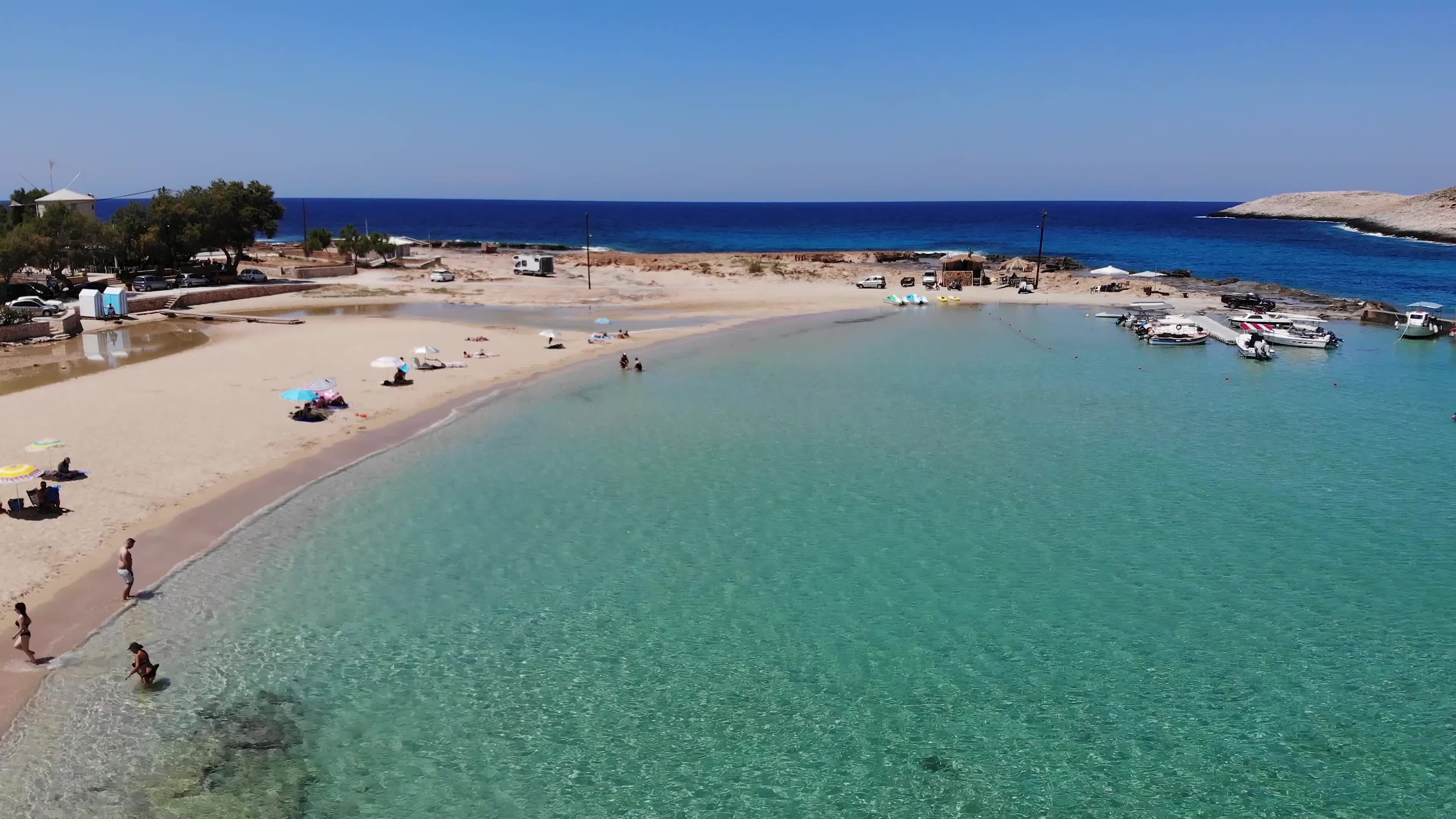 Stunning drone view of Stavros Beach In Crete Island