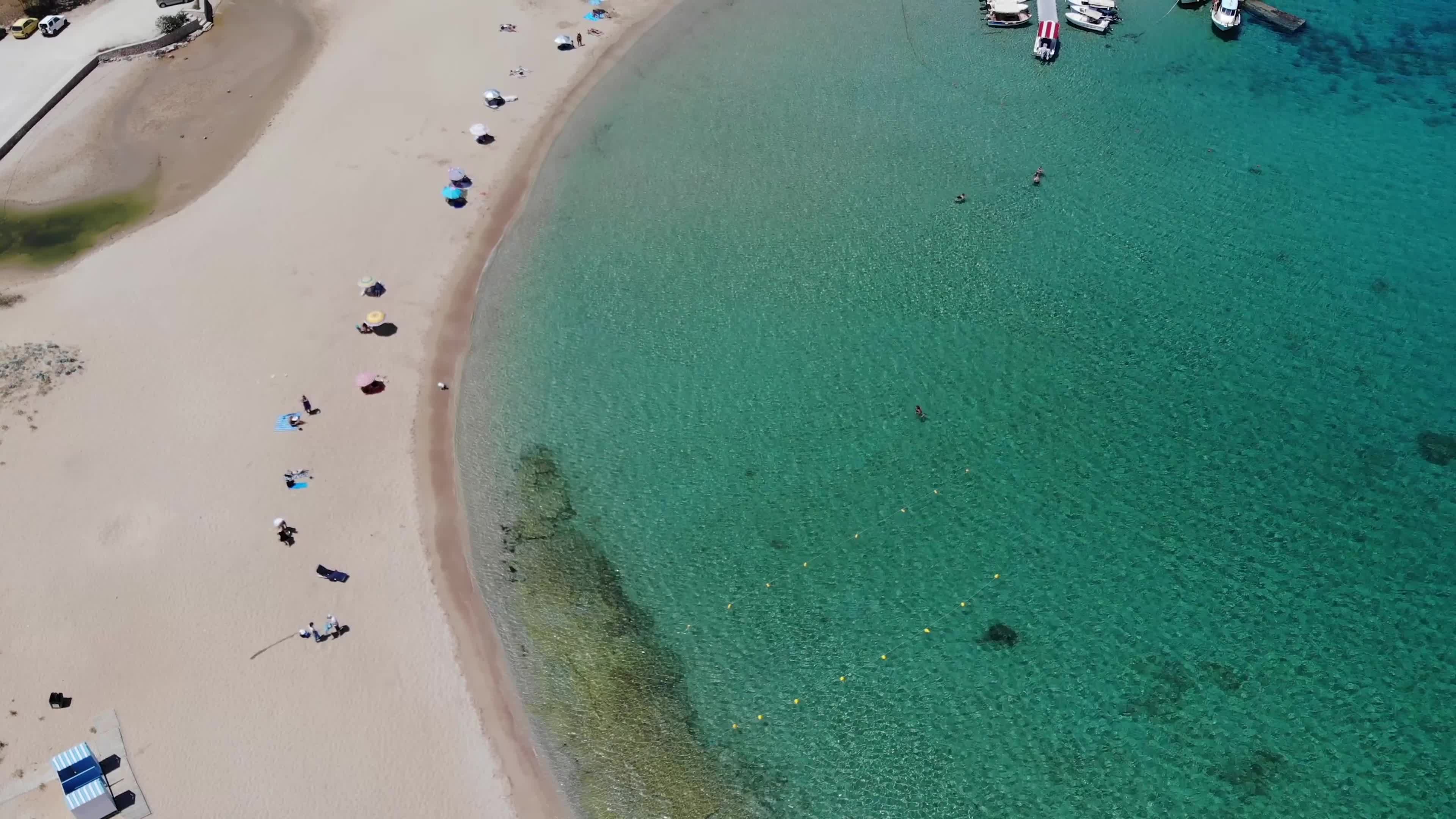Stunning drone view of Stavros Beach In Crete Island