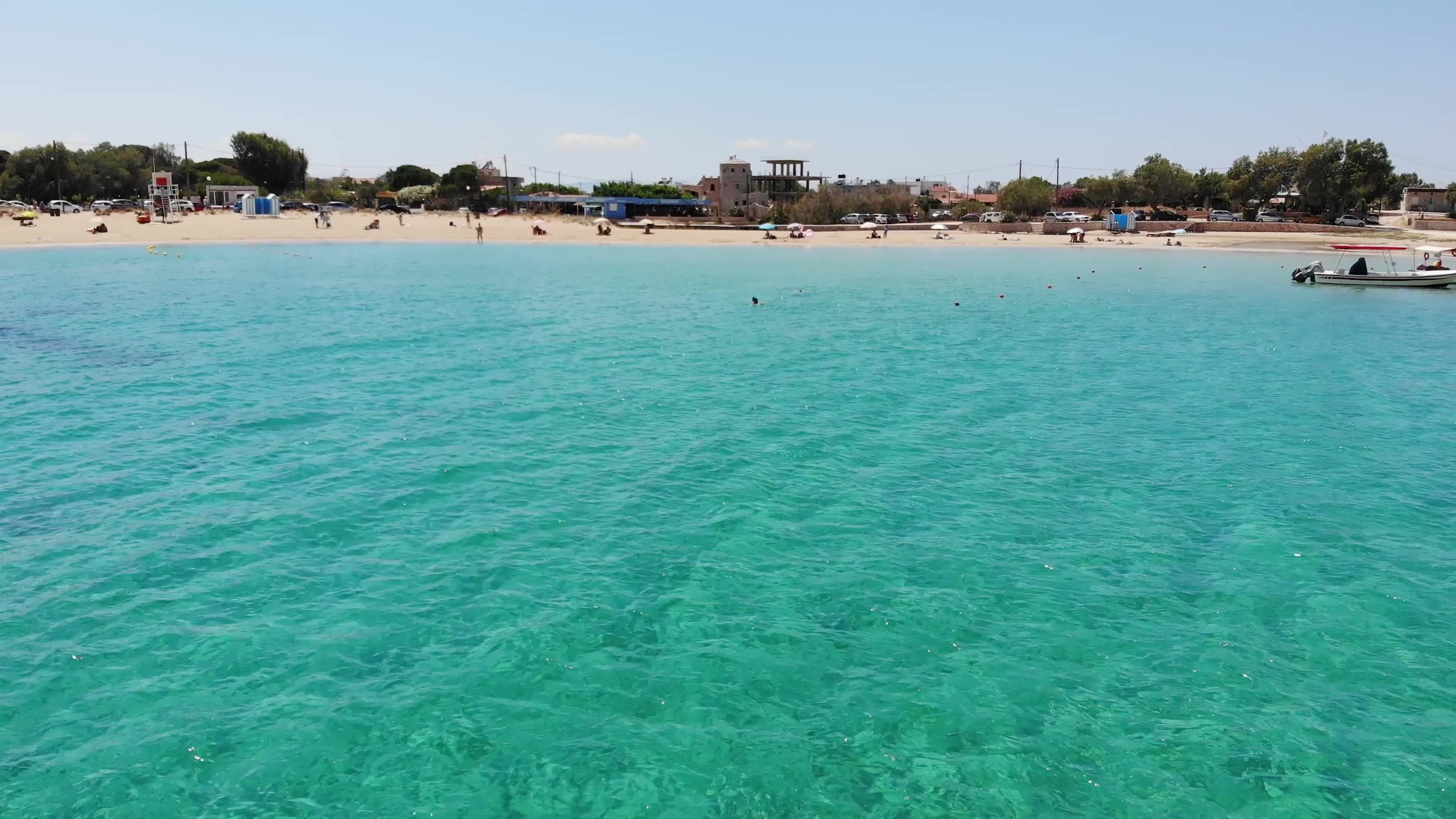 Stunning drone view of Stavros Beach In Crete Island