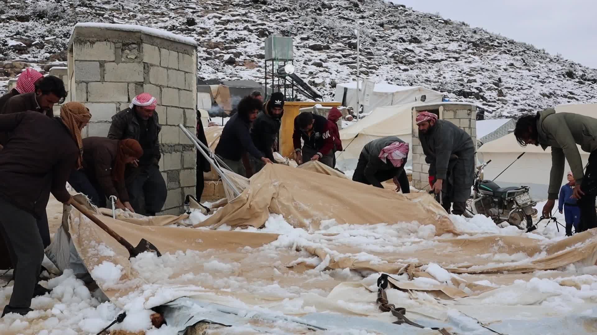 Snow storm hits refugee camps in northern Syria